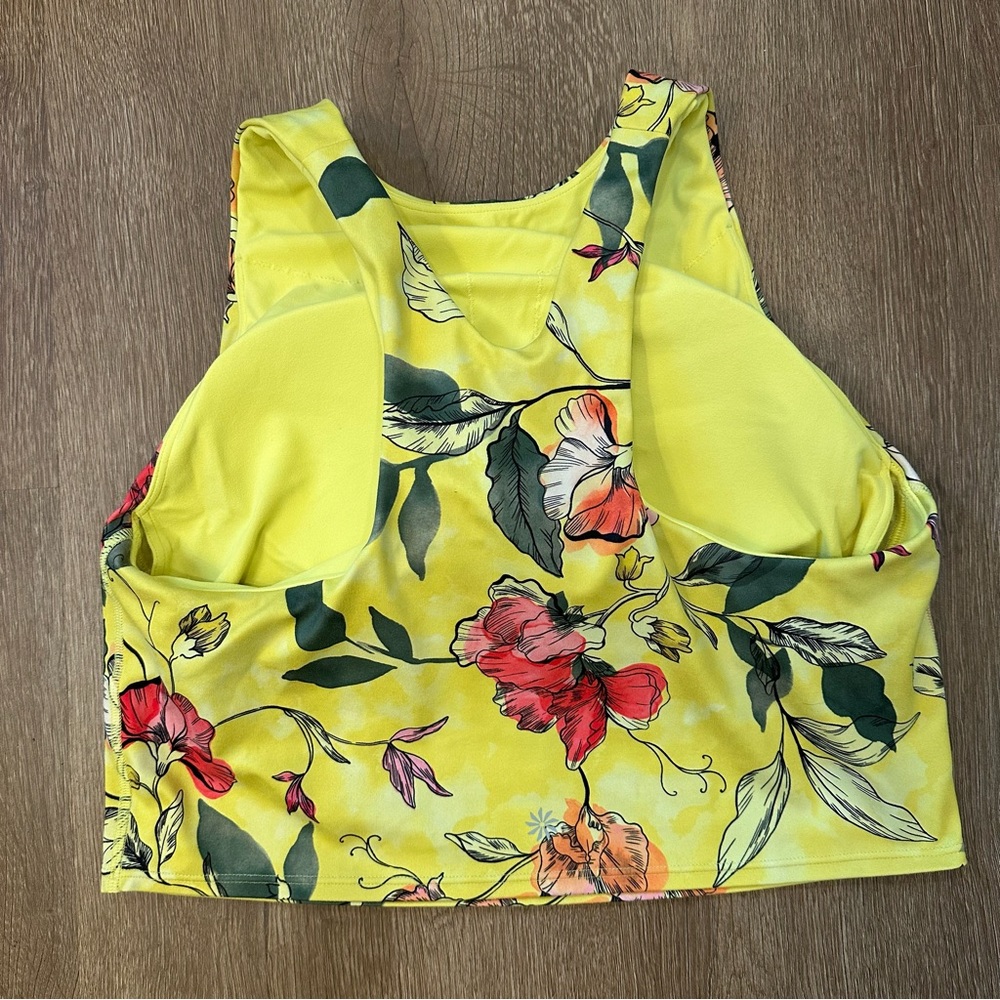 Athleta 🌼 Floral Yellow Crop Tank with Built in Bra - Picture 3 of 4